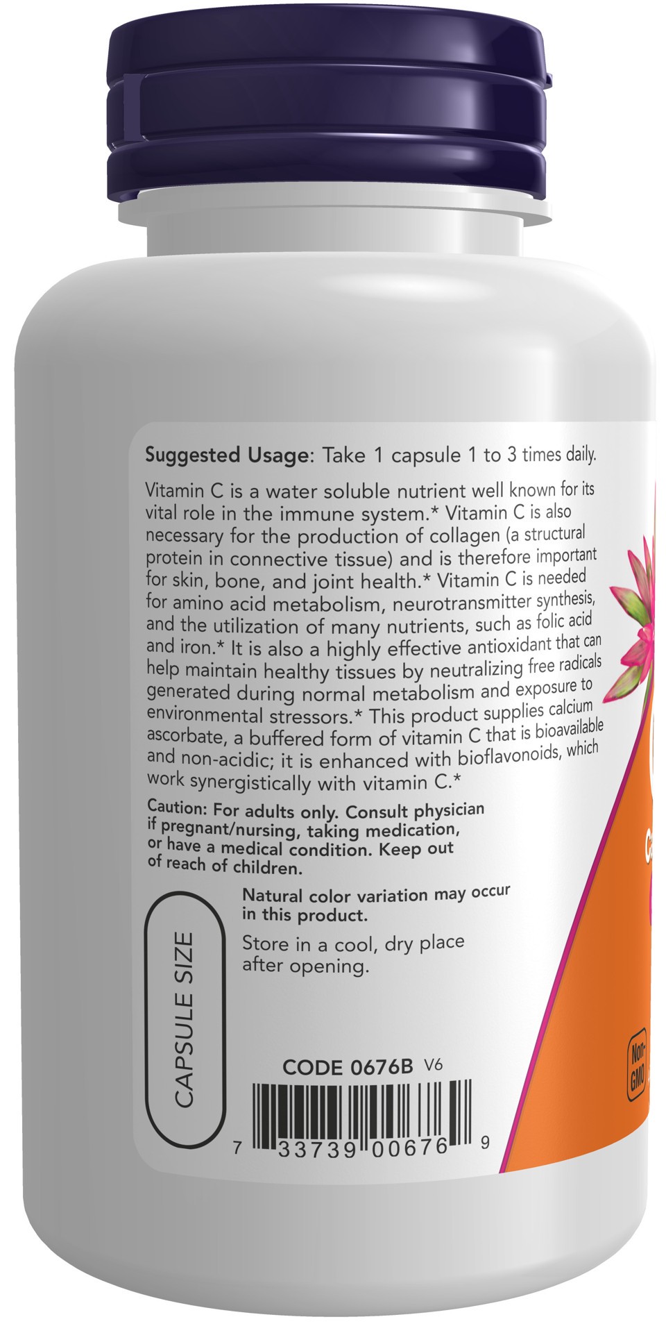 slide 2 of 4, NOW Vitamin C-500 Calcium Ascorbate-C - 100 Veg Capsules, 100 ct