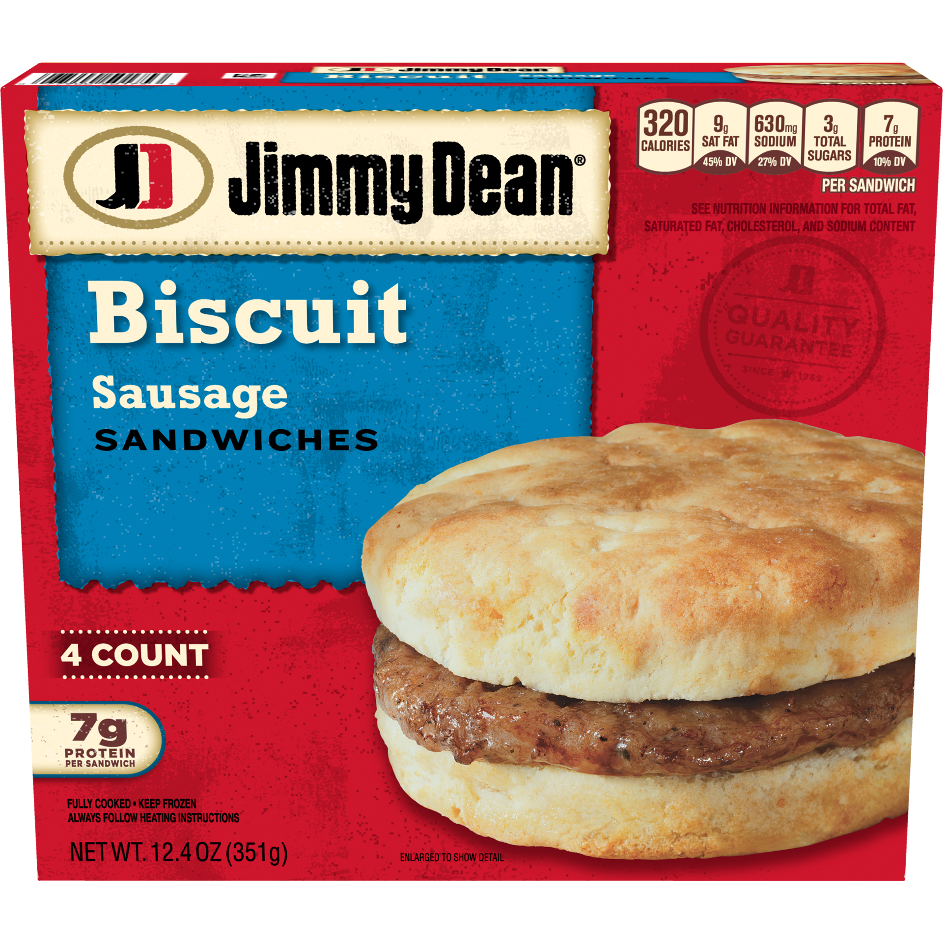 slide 1 of 8, Jimmy Dean Biscuit Breakfast Sandwiches with Sausage, Frozen, 4 Count, 351.53 g