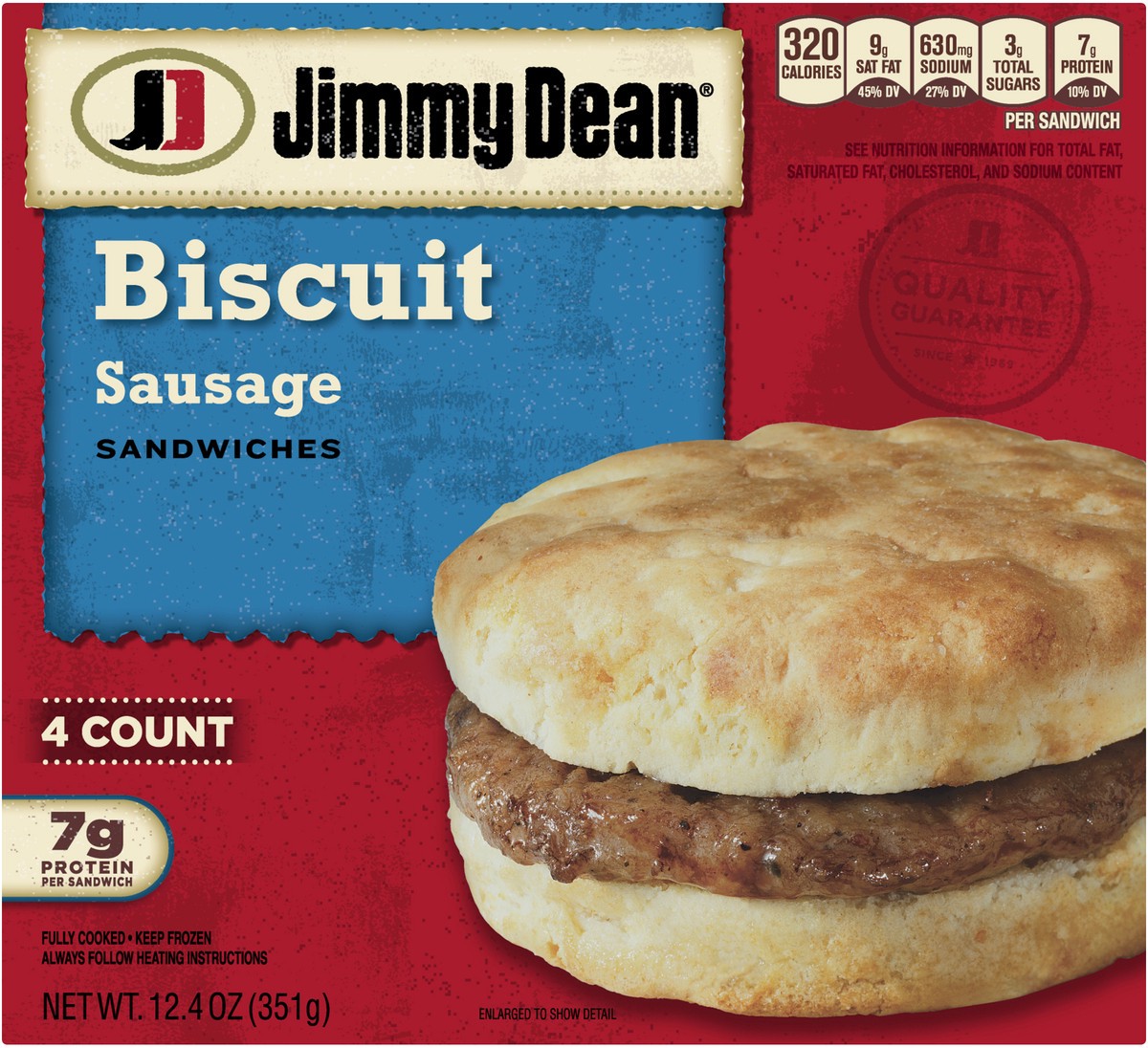 slide 4 of 8, Jimmy Dean Biscuit Breakfast Sandwiches with Sausage, Frozen, 4 Count, 351.53 g