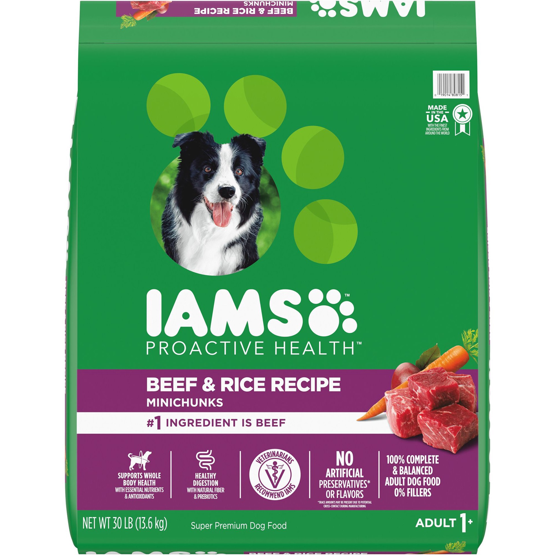 slide 1 of 1, IAMS 119952 - Iams Proactive Health Adult Beef & Rice Bag - PA 30 LB English (Updated Art), 30 lb