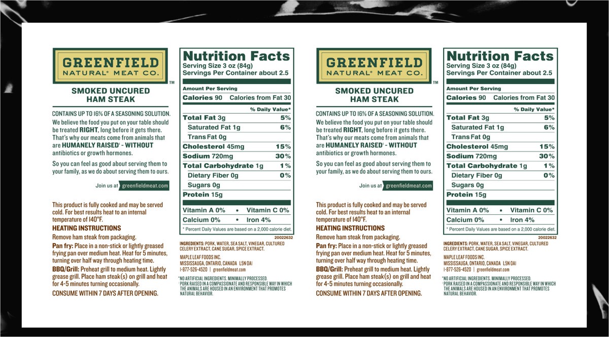 slide 2 of 3, Greenfield Natural Meat Co. Greenfield Natural Meat Smoked Uncured Ham Steak, 7 oz