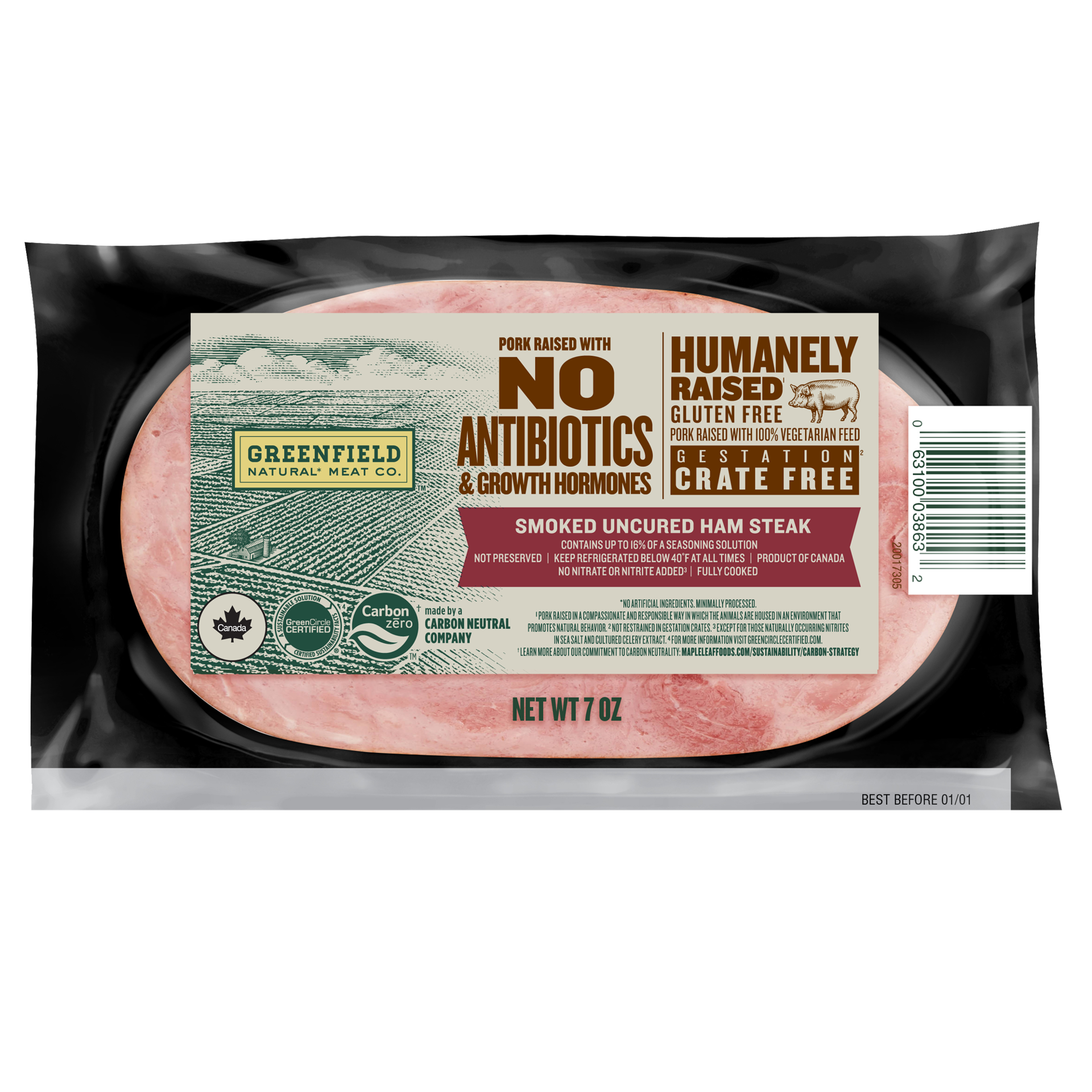 slide 1 of 3, Greenfield Natural Meat Co. Greenfield Natural Meat Smoked Uncured Ham Steak, 7 oz