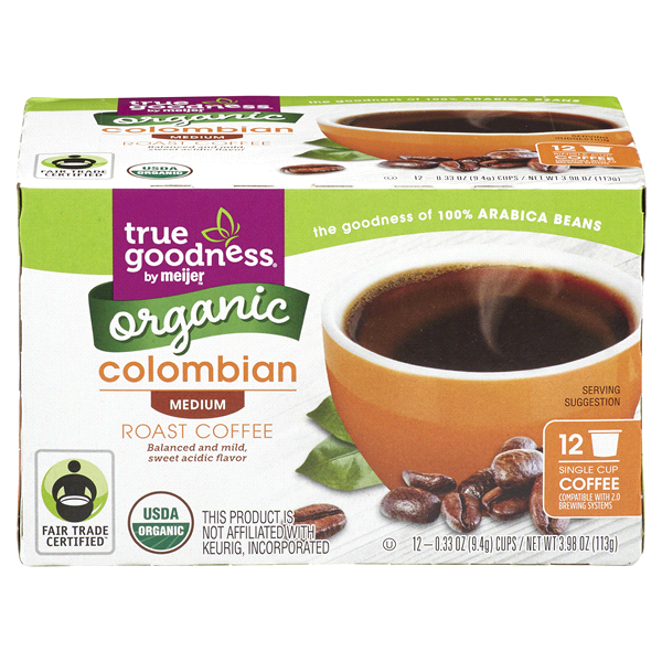 slide 1 of 1, True Goodness Organic K-Cup Columbian Medium Roast Coffee, 12 ct