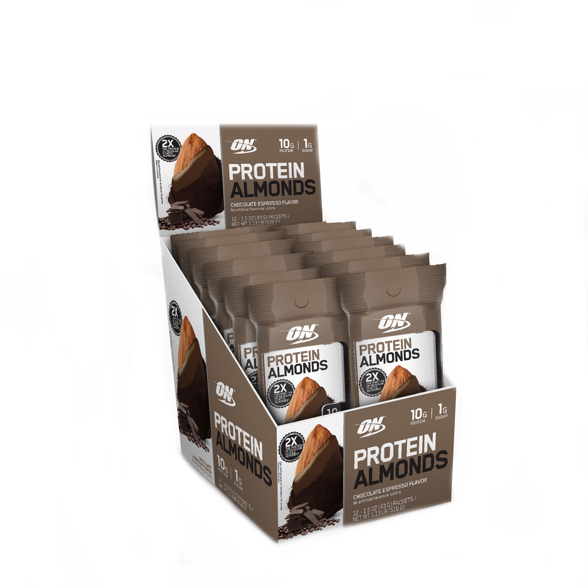 slide 1 of 1, Optimum Nutrition Protein Almonds - Chocolate Espresso, 12 ct