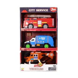 Goldlok City Service Vehicles - Firetruck, Recycle Truck, & Helicopter