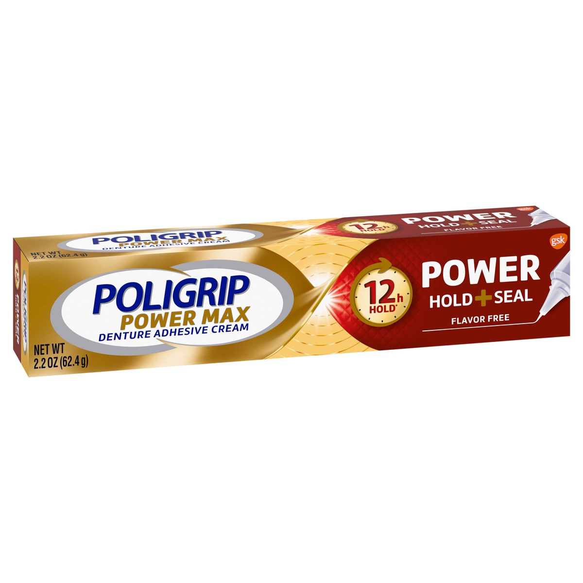 slide 2 of 9, Poligrip Power Max Power Hold + Seal Denture Cream, Flavor Free - 2.2 oz, 2.2 oz