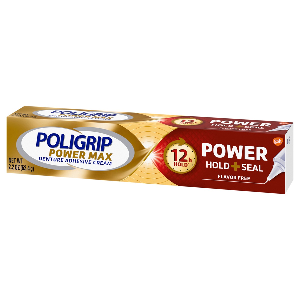 slide 3 of 9, Poligrip Power Max Power Hold + Seal Denture Cream, Flavor Free - 2.2 oz, 2.2 oz