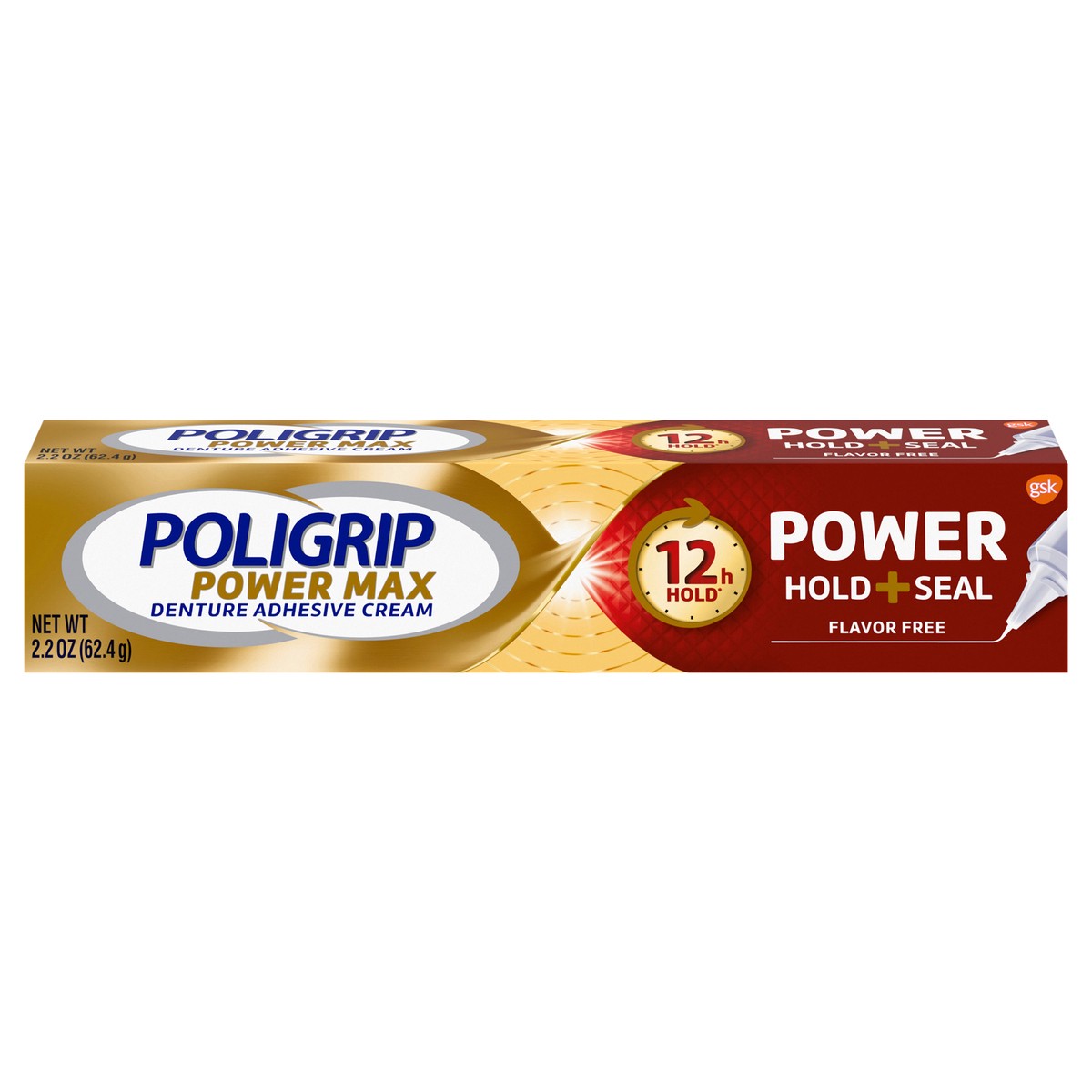 slide 1 of 9, Poligrip Power Max Power Hold + Seal Denture Cream, Flavor Free - 2.2 oz, 2.2 oz