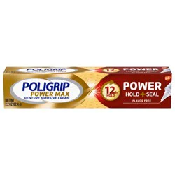 Super Poligrip Power Max Power Hold + Seal Denture Cream, Flavor Free, 2.2 oz