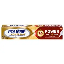 Super Poligrip Poligrip Power Max Power Hold + Seal Denture Cream, Flavor Free - 2.2 oz