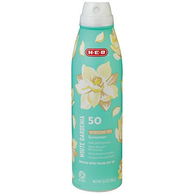 slide 1 of 1, H-E-B Solutions Oxybenzone Free SPF 50 White Gardenia Spray, 5.5 oz