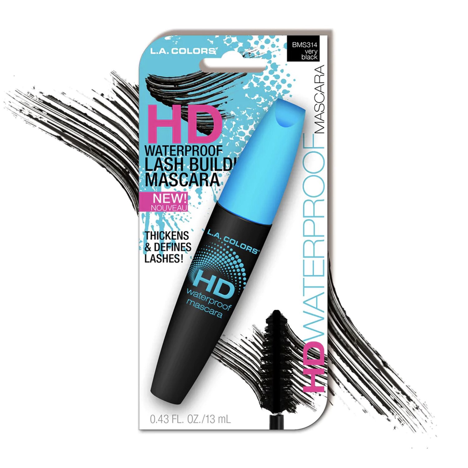 slide 1 of 3, L.A. Colors Mascara, Lash Building, HD Waterproof, Very Black BMS314, 0.43 oz
