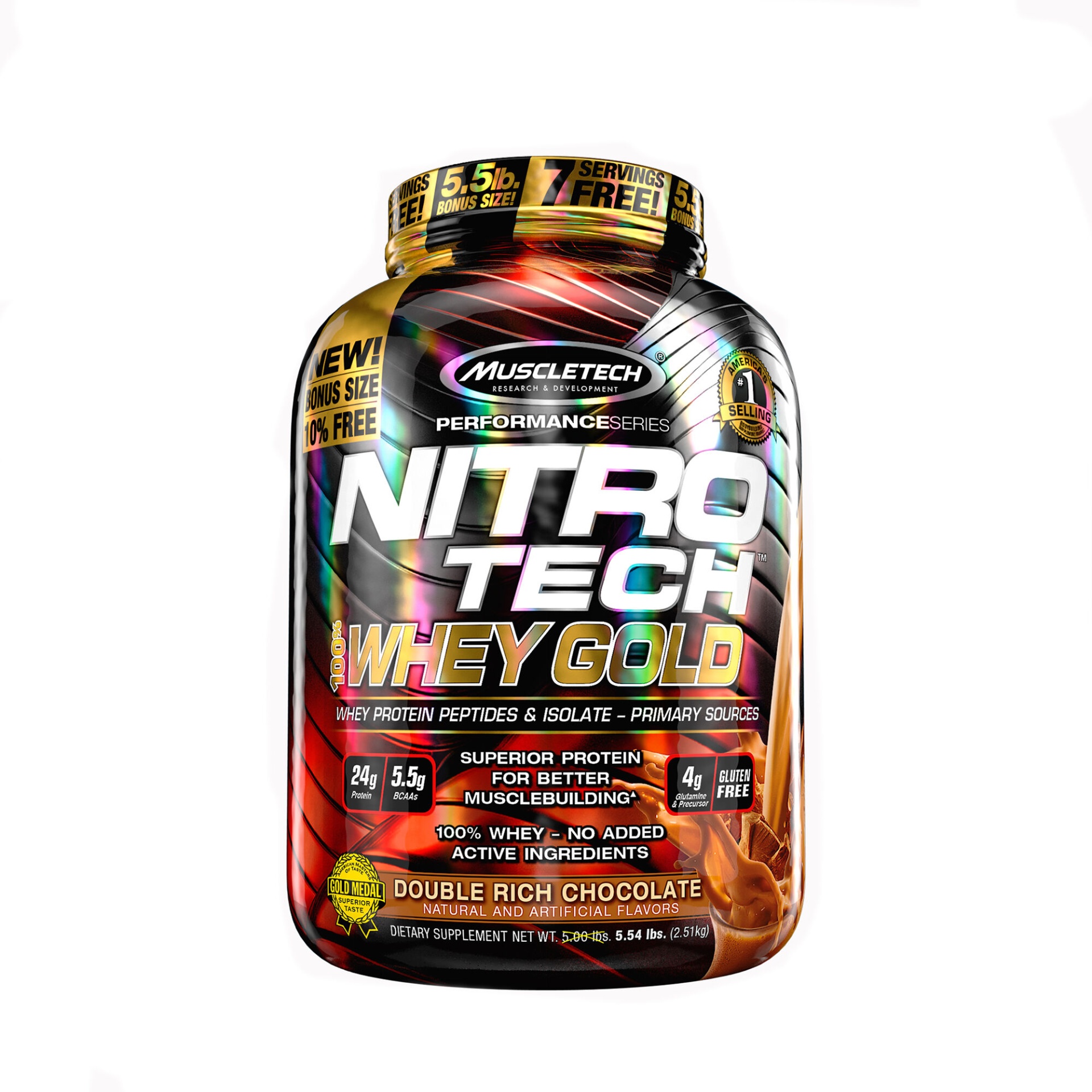 slide 1 of 1, MuscleTech Nitro-Tech 100% Whey Gold - Double Rich Chocolate, 5.5 lb