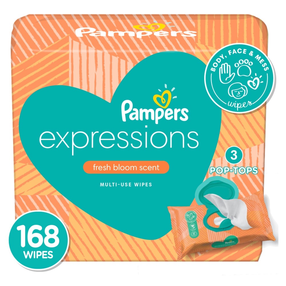 slide 1 of 5, Pampers Expressions Fresh Bloom Baby Wipes, 168 ct