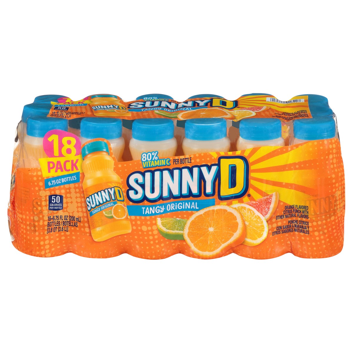 slide 1 of 9, Sunny D Sunnyd Tangy Original Orange Juice Drink, 18 Count, 6.75 Fl Oz Bottles, 18 ct