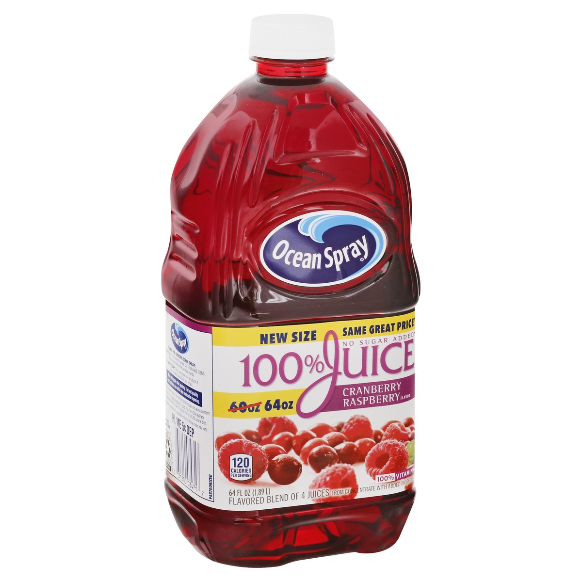 slide 7 of 9, Ocean Spray 100% Juice Cranberry Raspberry Juice Blend, 64 Fl Oz Bottle, 64 fl oz