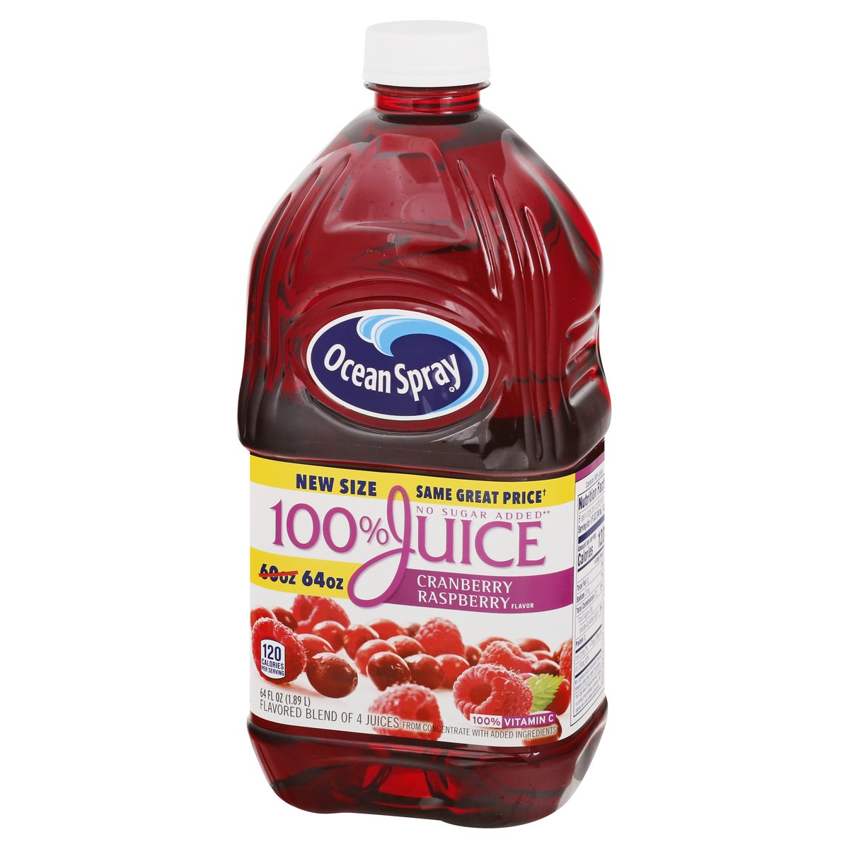 slide 8 of 9, Ocean Spray 100% Juice Cranberry Raspberry Juice Blend, 64 Fl Oz Bottle, 64 fl oz