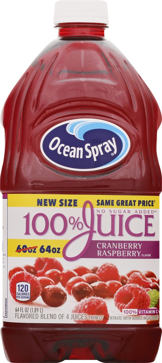 slide 3 of 9, Ocean Spray 100% Juice Cranberry Raspberry Juice Blend, 64 Fl Oz Bottle, 64 fl oz