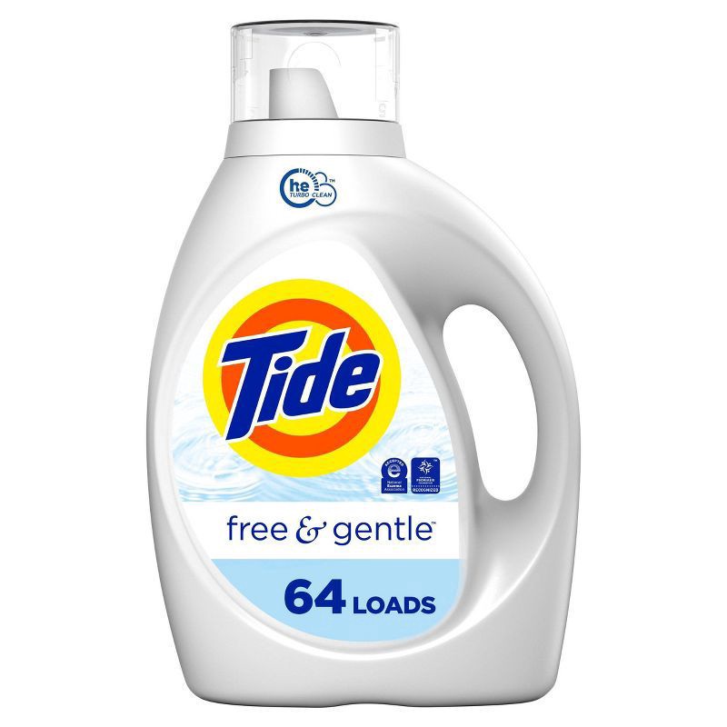 slide 1 of 1, Tide Free & Gentle Liquid Laundry Detergent, 64 Loads, 84 fl oz, Tide Laundry Detergent, Clean Laundry Detergent, 2.62 qt