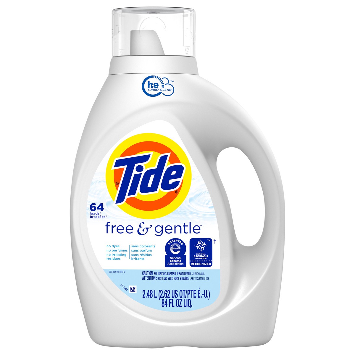 slide 1 of 8, Tide Free & Gentle Liquid Laundry Detergent, 64 Loads, 84 fl oz, Tide Laundry Detergent, Clean Laundry Detergent, 2.62 qt