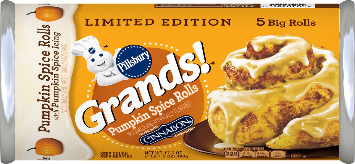 slide 2 of 13, Pillsbury Grands! Limited Edition Pumpkin Spice Rolls with Pumpkin Spice Icing, 5 ct., 17.5 oz., 17.5 oz