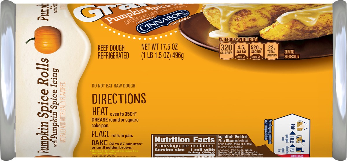 slide 10 of 13, Pillsbury Grands! Limited Edition Pumpkin Spice Rolls with Pumpkin Spice Icing, 5 ct., 17.5 oz., 17.5 oz