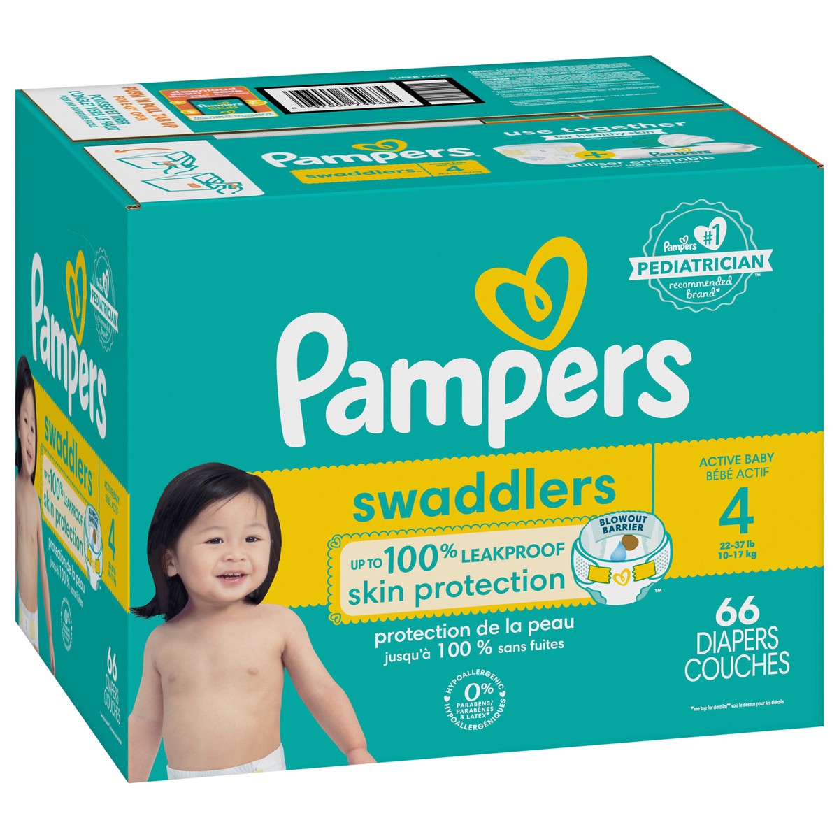 slide 2 of 9, Pampers Swaddlers Active Baby Diaper Size 4 66 Count, 66 ct