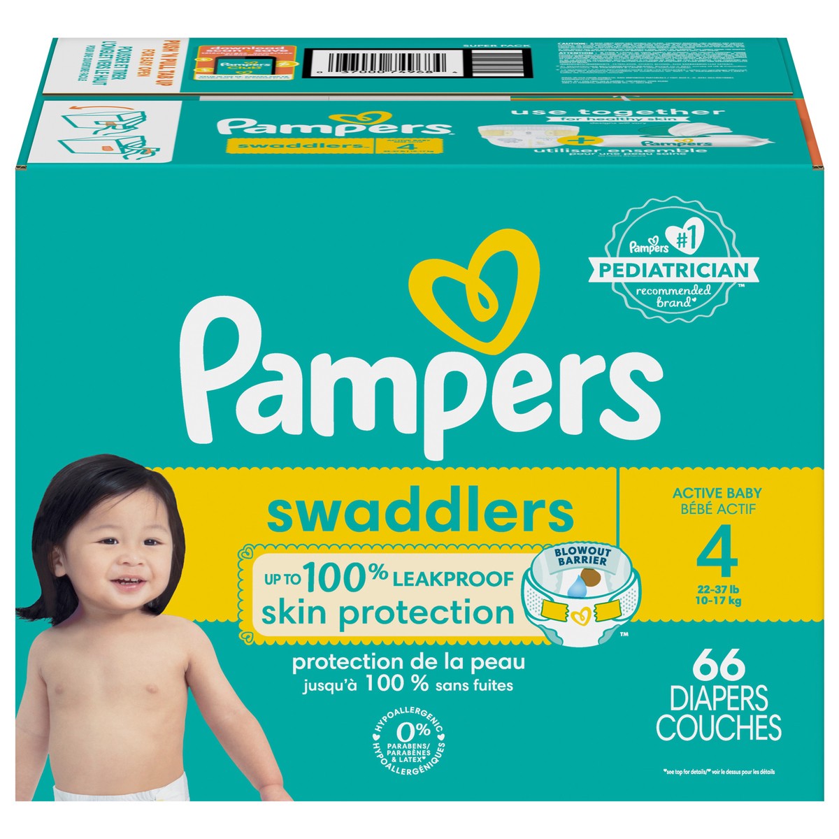 slide 5 of 9, Pampers Swaddlers Active Baby Diaper Size 4 66 Count, 66 ct