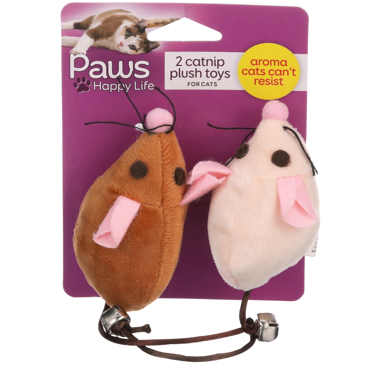 slide 1 of 1, Paws Happy Life Cat Toy Plush Mice With Catnip, 2 ct