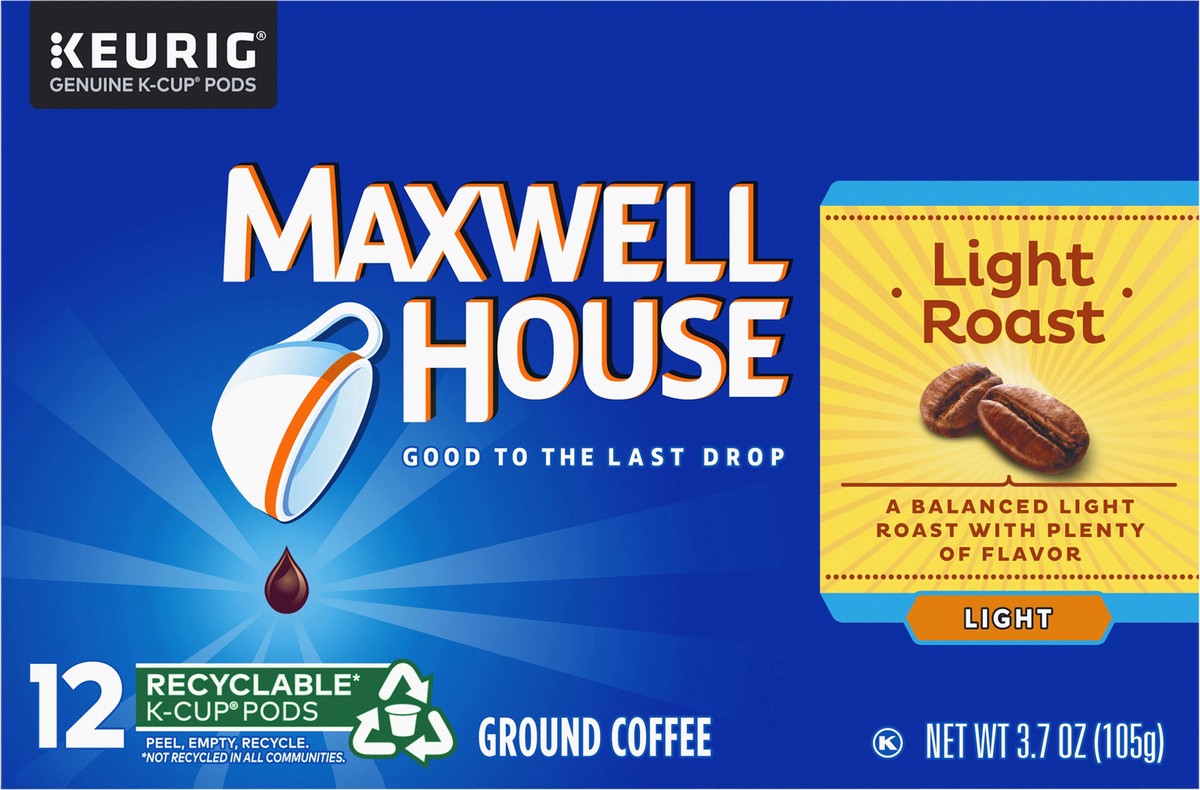 slide 6 of 9, Maxwell House Light Coffee Light Roast K-Cup Coffee Pods, 12 ct Box, 12 ct