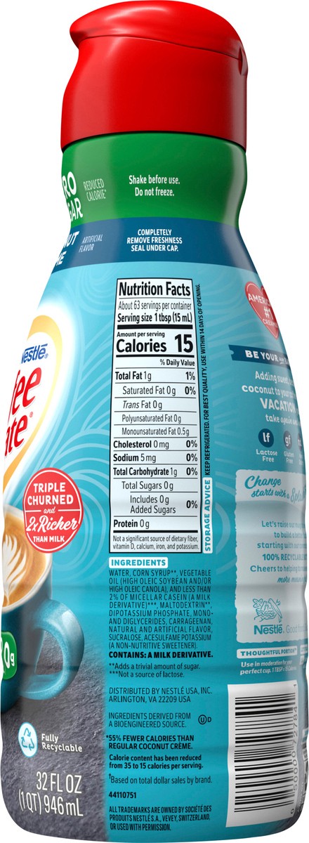 slide 5 of 7, Coffee mate Zero Sugar Coconut Creme Liquid Coffee Creamer, 32 oz