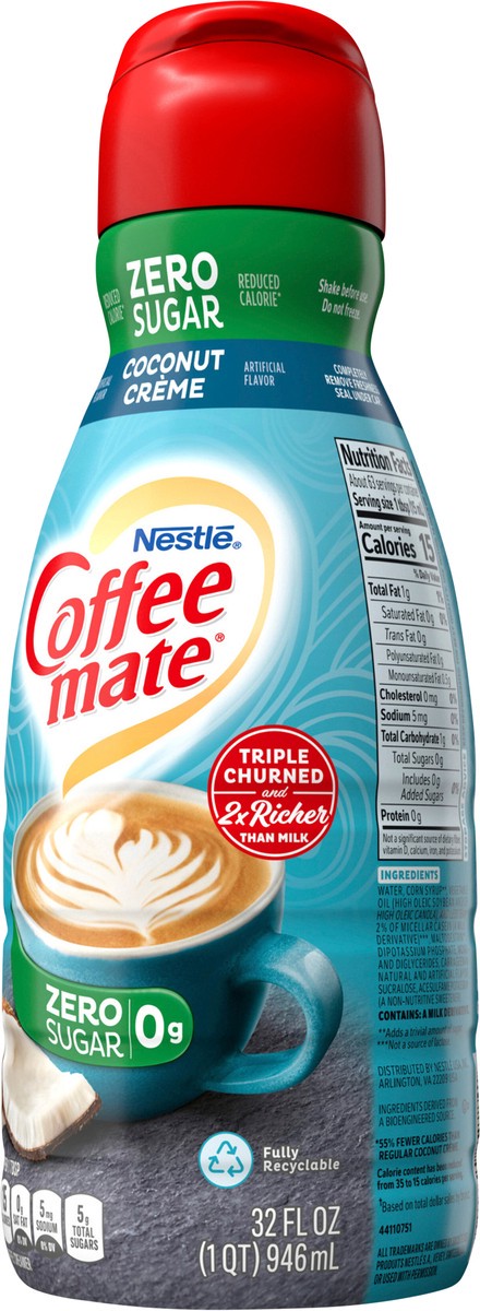 slide 3 of 7, Coffee mate Zero Sugar Coconut Creme Liquid Coffee Creamer, 32 oz