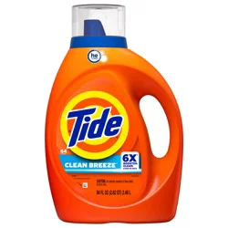 Tide Laundry Detergent Liquid, Clean Breeze Scent, 64 Loads, 80 fl oz, Works on 100% of Common Stains
