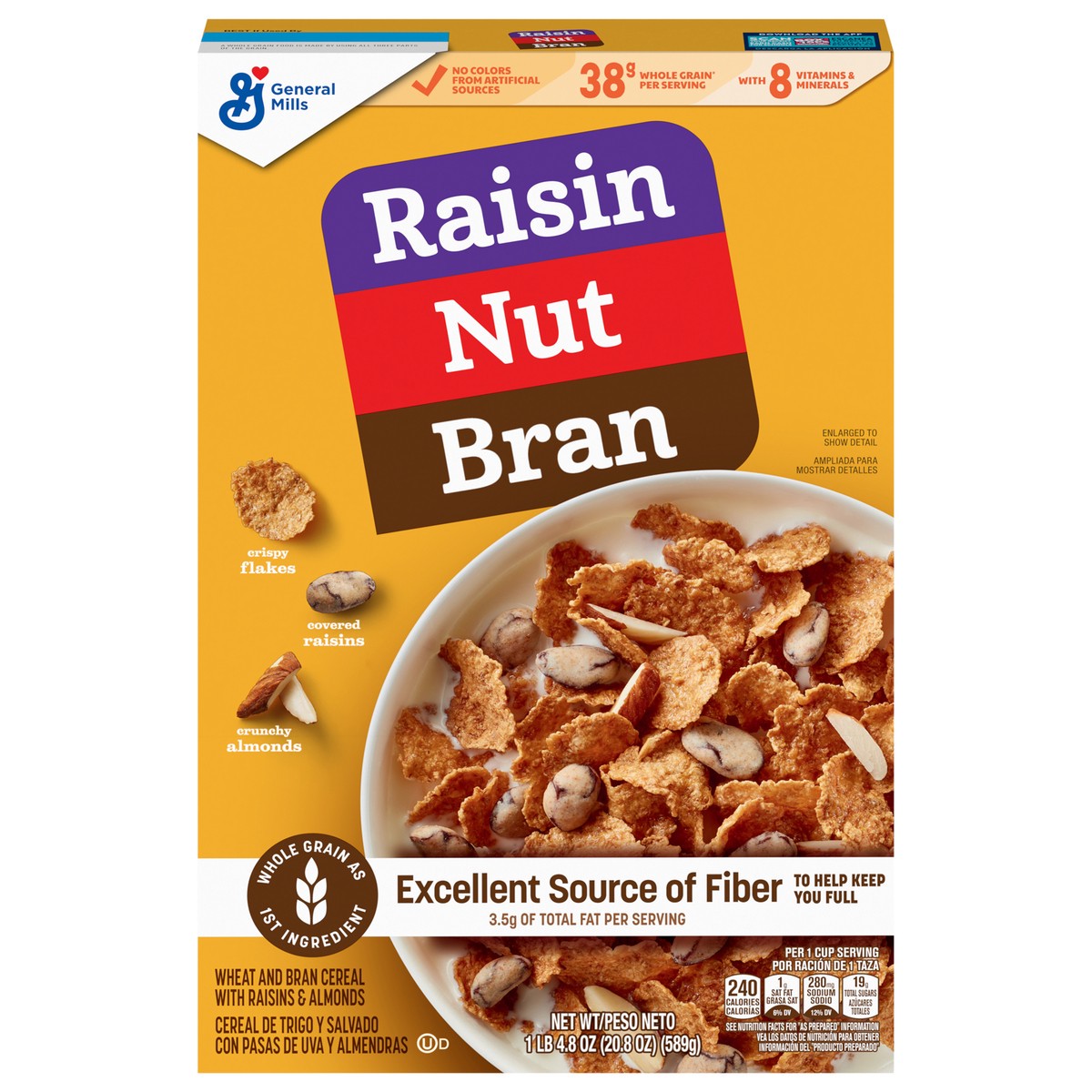 slide 1 of 1, Raisin Nut Bran with Almonds and Covered Raisins Cereal, 20.8 oz