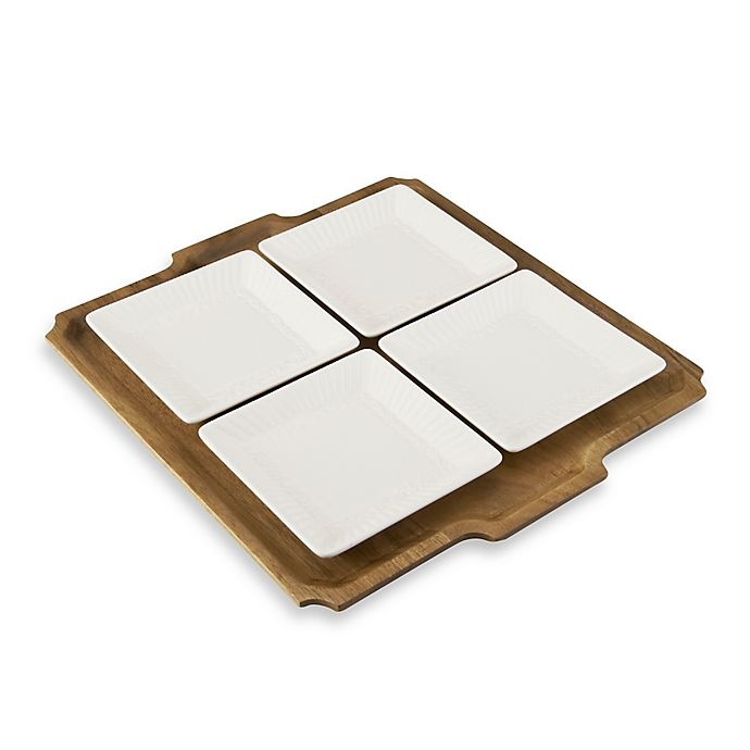 slide 1 of 1, Mikasa Italian Countryside Square Plates with Acacia Tray, 1 ct