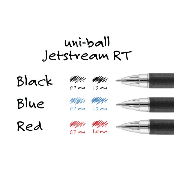 slide 4 of 7, uni-ball Jetstream Rt Retractable Ballpoint Pens, Bold Point, 1.0 Mm, Black Barrel, Black Ink, Pack Of 3, 3 ct
