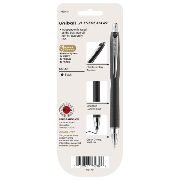 slide 2 of 7, uni-ball Jetstream Rt Retractable Ballpoint Pens, Bold Point, 1.0 Mm, Black Barrel, Black Ink, Pack Of 3, 3 ct