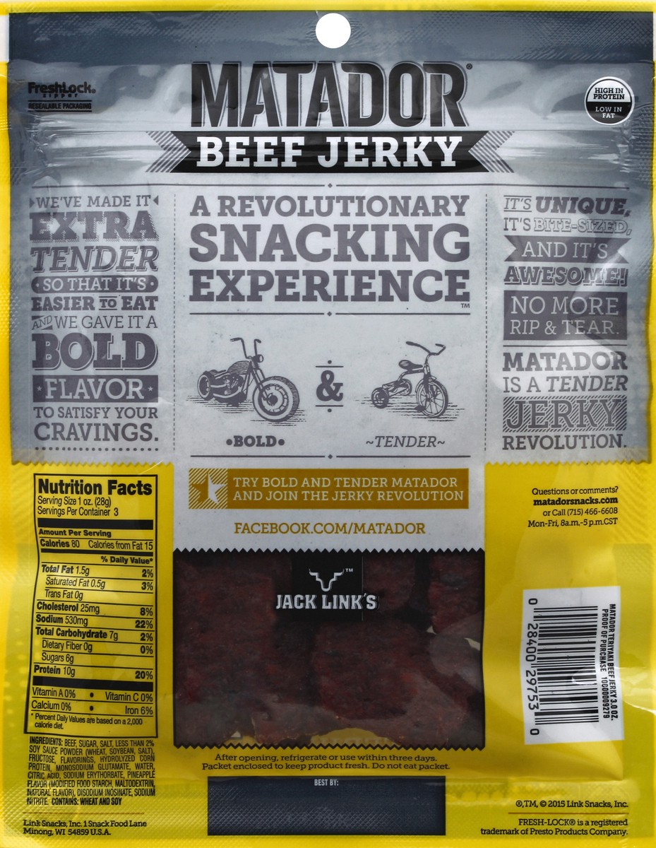 slide 6 of 6, Matador Teriyaki Beef Jerky, 3 oz