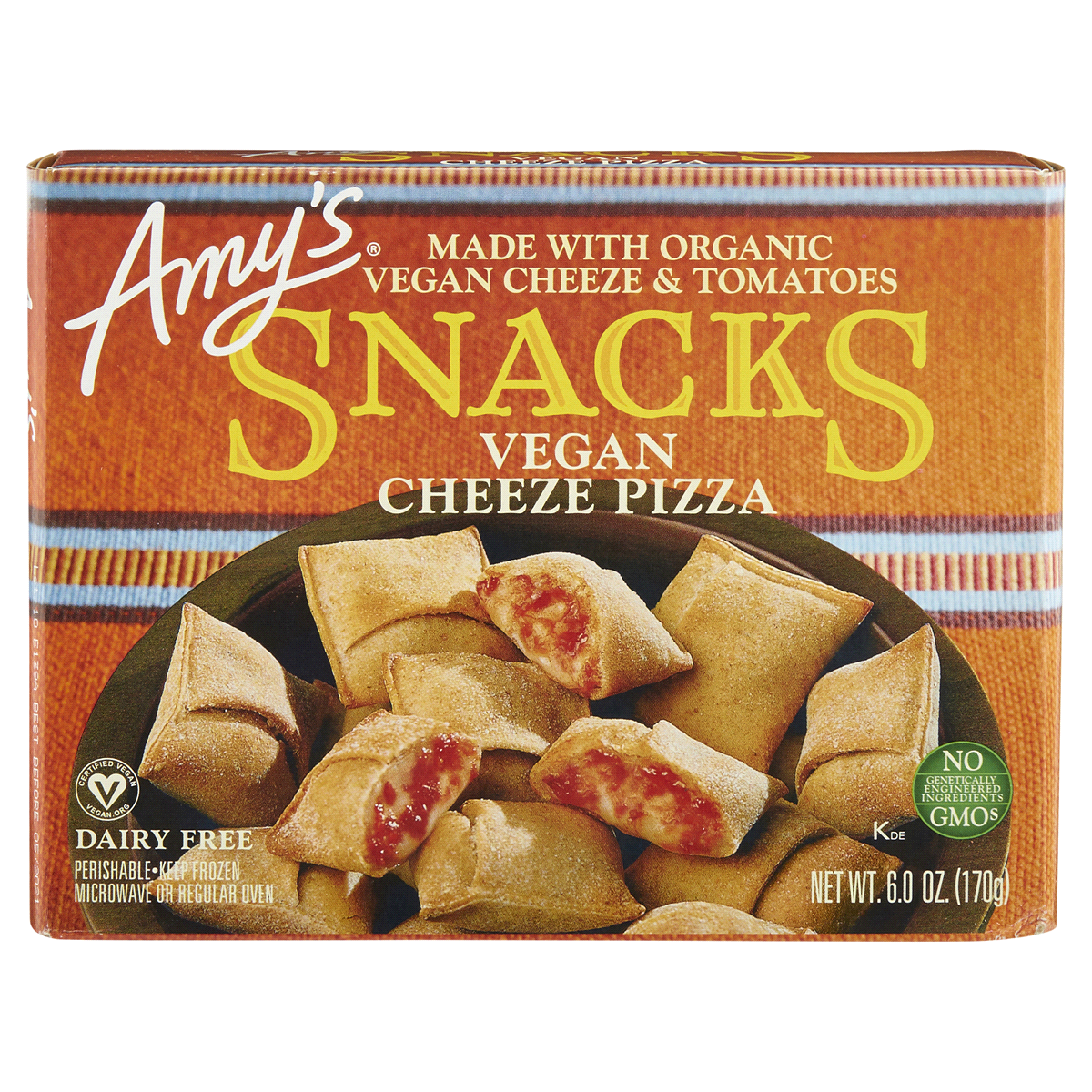 slide 1 of 1, Amy's Frozen Vegan Cheeze Pizza Snacks, Dairy Free, Soy Free, 6 oz