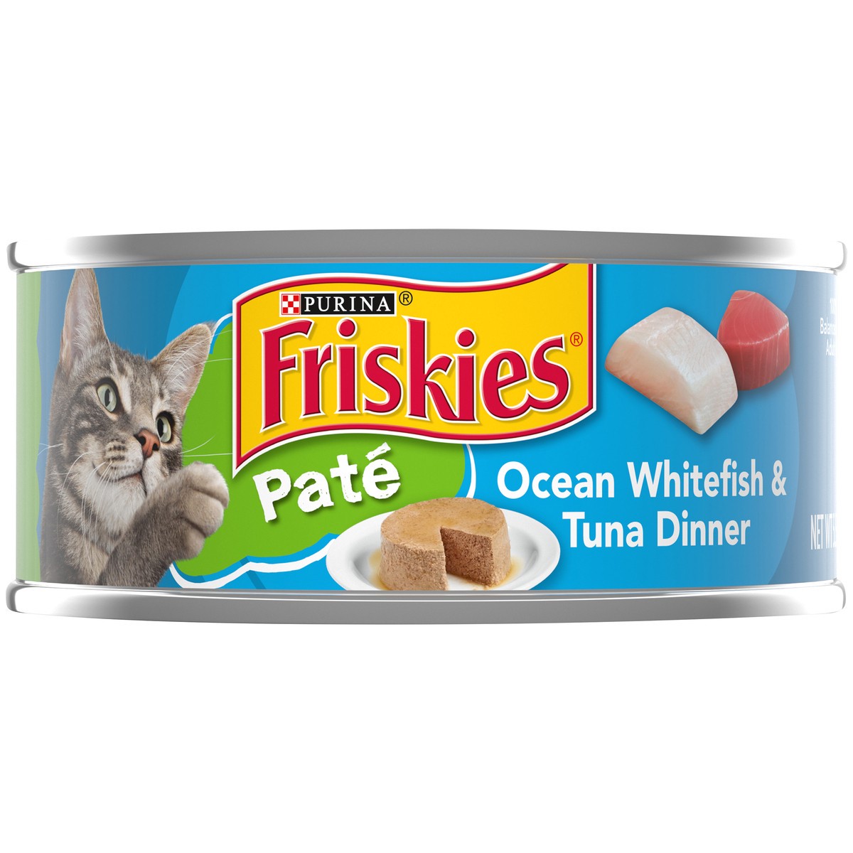 slide 7 of 7, Friskies Purina Friskies Pate Wet Cat Food, Ocean Whitefish & Tuna Dinner - 5.5 oz. Can, 5.5 oz