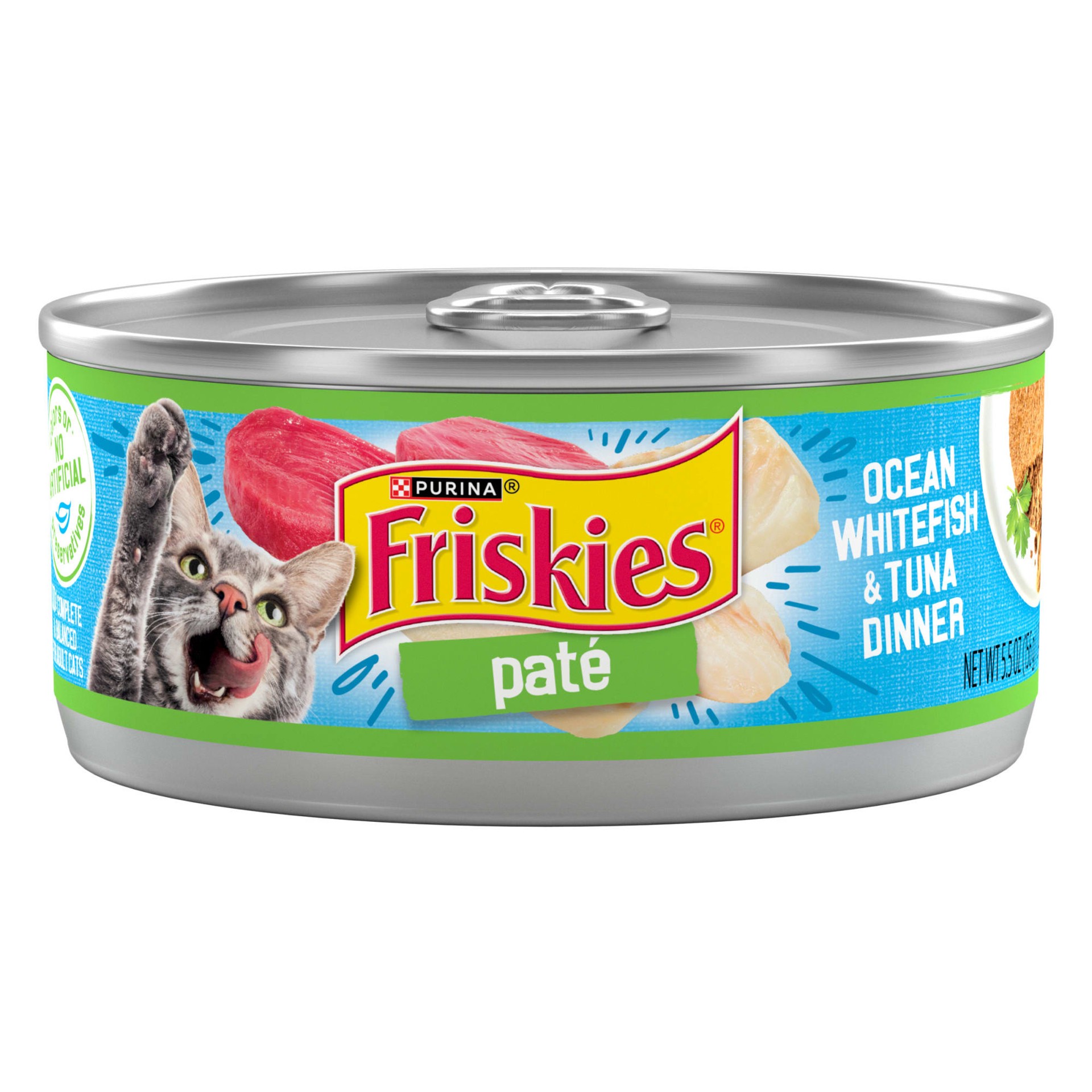 slide 1 of 7, Friskies Purina Friskies Pate Wet Cat Food, Ocean Whitefish & Tuna Dinner - 5.5 oz. Can, 5.5 oz