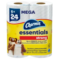 Charmin Essentials Strong Toilet Paper 6 Mega Rolls, 429 sheets per roll