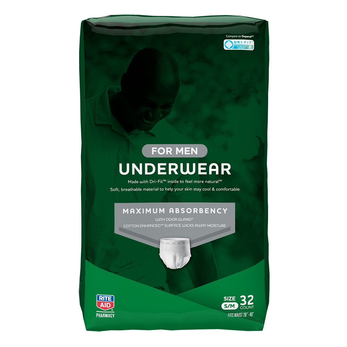 slide 1 of 1, Rite Aid Underwear for Men, Maximum Absorbency, S/M, 32 ct