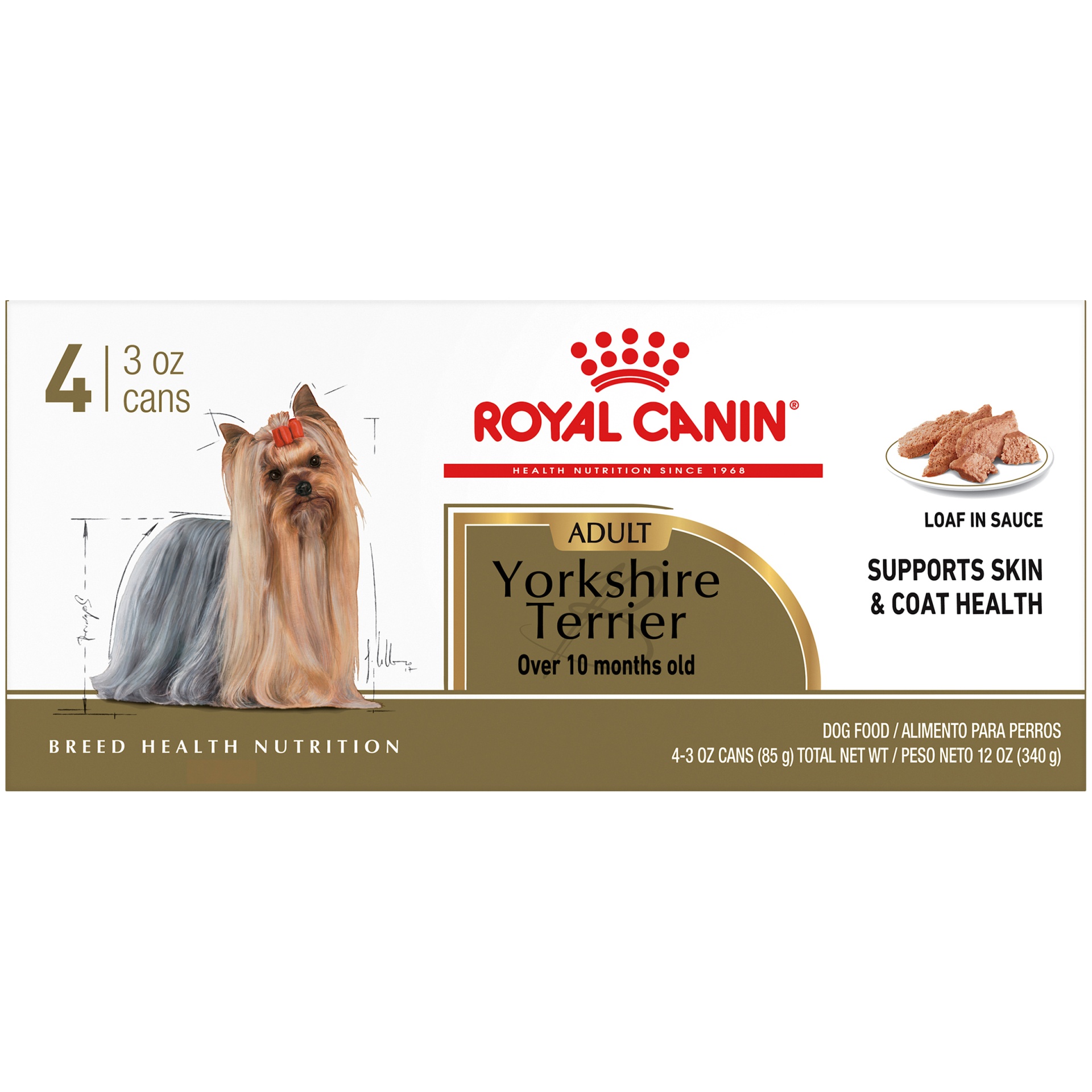 slide 6 of 9, Royal Canin Breed Health Nutrition Yorkshire Terrier Loaf in Sauce Dog Food Multipack, 4 ct; 3 oz