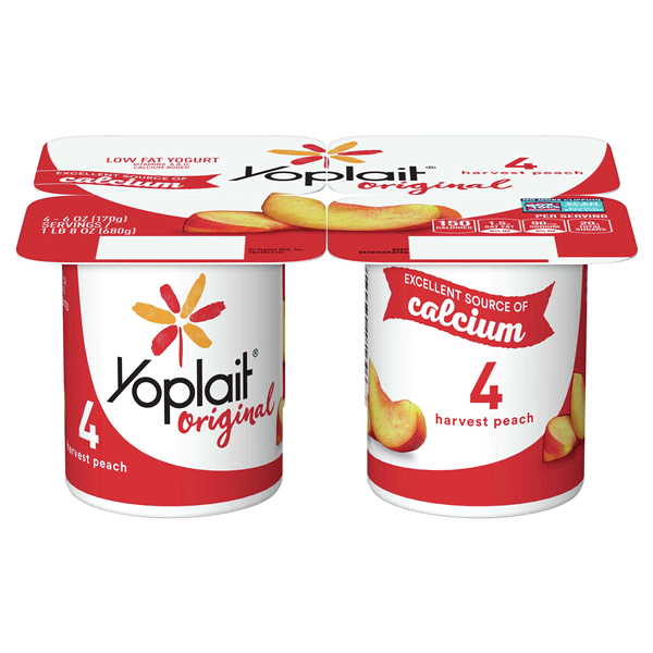 slide 1 of 1, Yoplait Original Low Fat Harvest Peach Yogurt /Tub/Bowl 4 ea, 4 ct