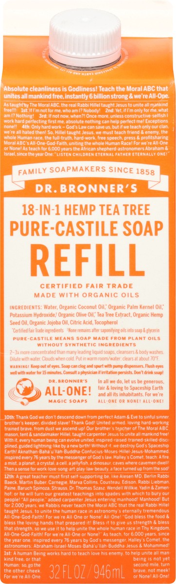 slide 12 of 13, Dr. Bronner's Tea Tree Pure-Castile Soap Refill Carton, 32 fl oz