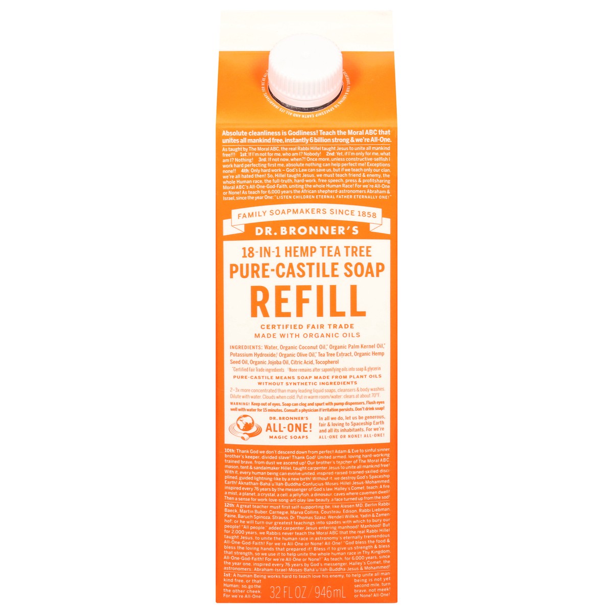slide 6 of 13, Dr. Bronner's Tea Tree Pure-Castile Soap Refill Carton, 32 fl oz