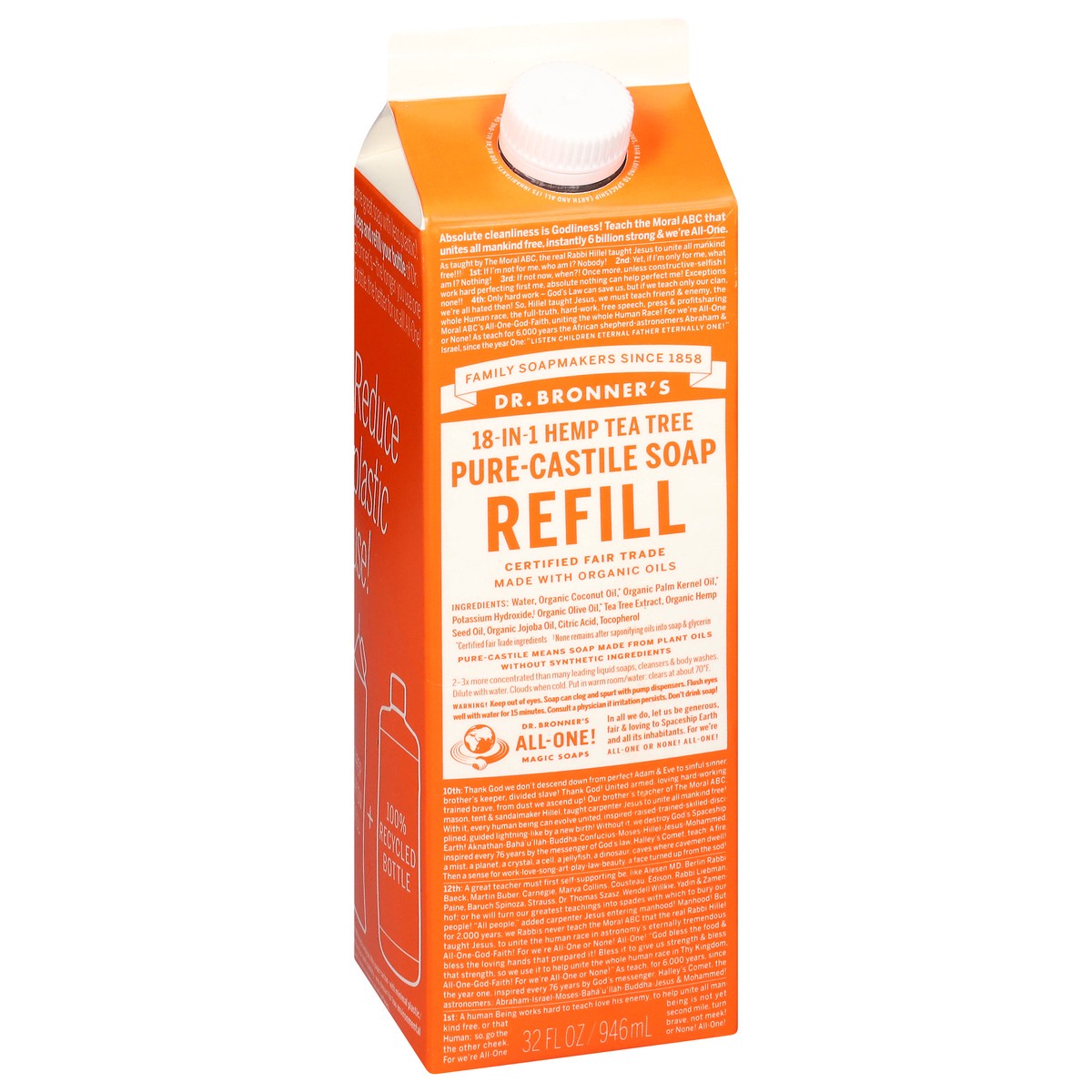 slide 11 of 13, Dr. Bronner's Tea Tree Pure-Castile Soap Refill Carton, 32 fl oz