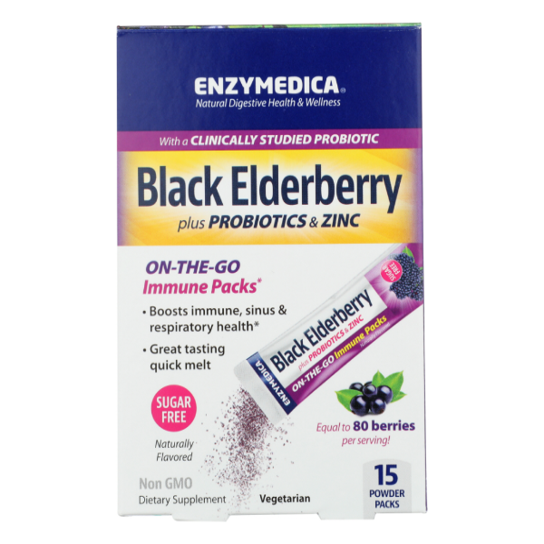 slide 1 of 1, Enzymedica Black Elderberry Immune Powder Packs, 1 ct