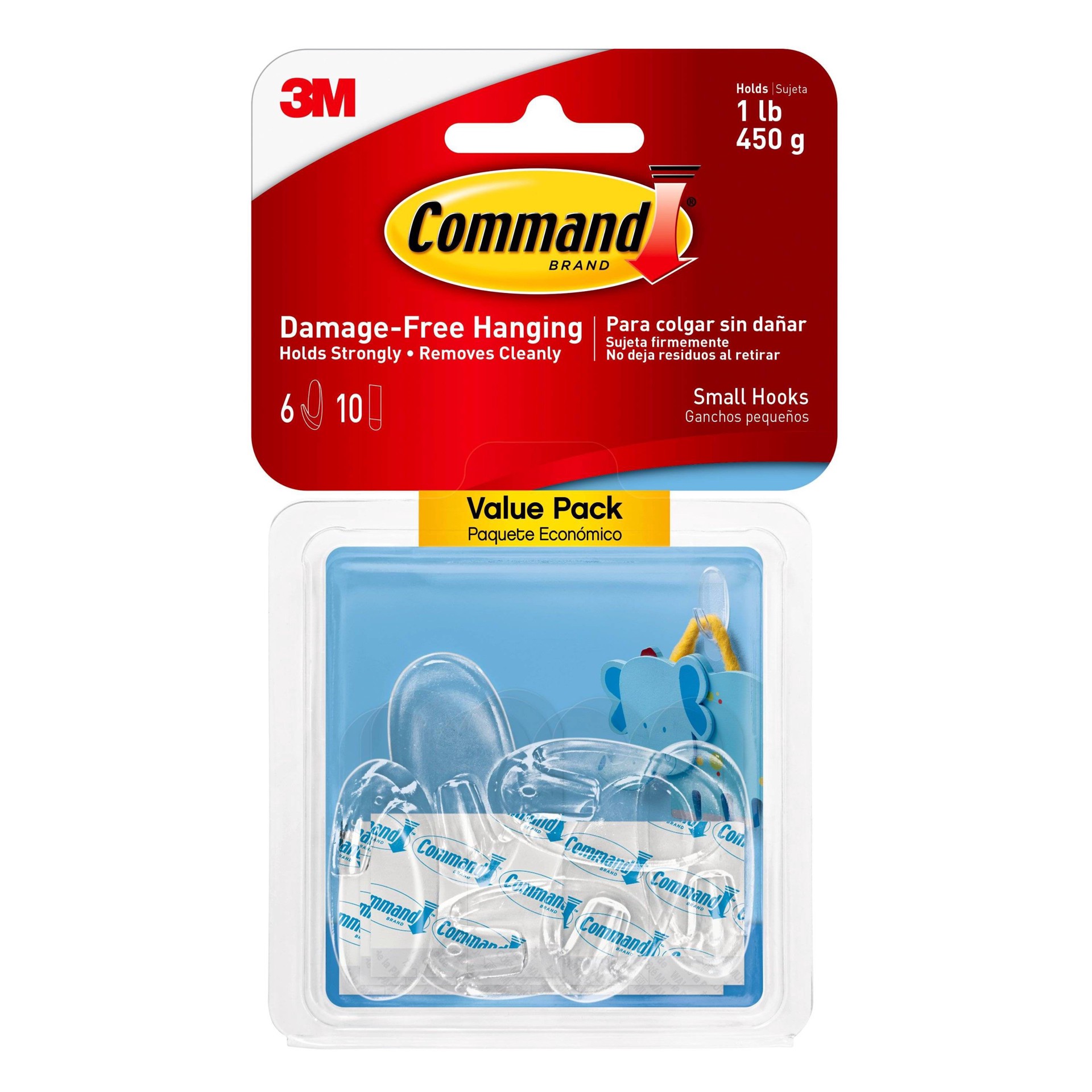 slide 1 of 5, 3M Command DamaGe-Free Clear Hook Value Pack Small, 6 ct